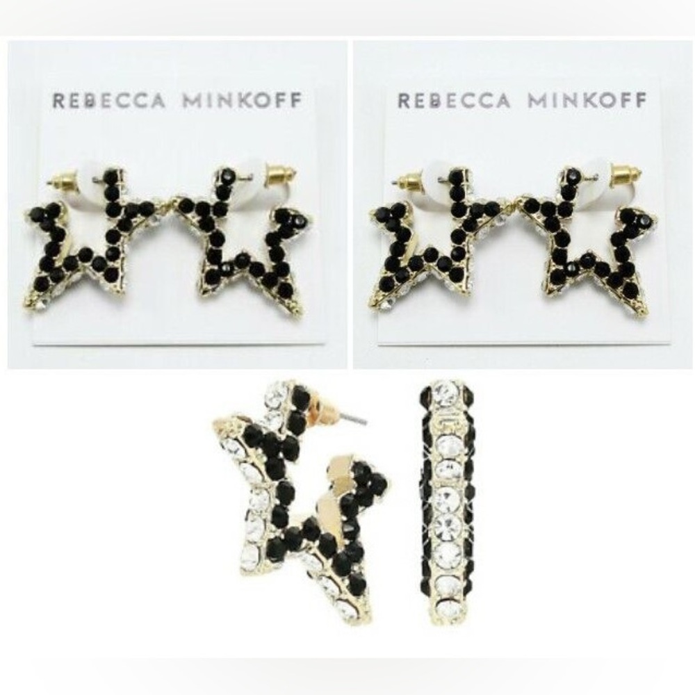 Rebecca Minkoff Super Nova Stone Hoops Earrings (Black) Earring retail $68